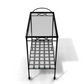 The Amalfi Bar Cart boasts a black powder-coated steel frame, glass top, metal grid shelf, and four wheels for easy serving. Shown against a white background.