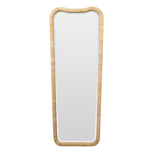 The Anela Mirror is a rectangular, full-length wall mirror featuring rounded corners and a light wooden frame.