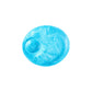 A round, blue, textured plate from the Nashi Home Serveware Collection, Aqua, features a small circular compartment on one side—a stylish Nashi resinware piece shown against a white background.