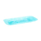 The Nashi Home Serveware Collection, Aqua, features a rectangular, shallow tray with light blue marbling and curved edges—an eye-catching addition to your home decor. Shown against a white background.