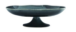 The Laguna Centerpiece is a dark green ceramic pedestal cake stand with a wide, shallow bowl and scalloped edge—an artistic decor piece perfect as a ceramic centerpiece.