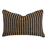 The Baleen Lumbar Pillow by Zak + Fox features black and beige vertical stripes on a white background. Down-filled for comfort, this rectangular pillow brings modern style to any space.