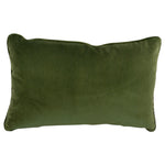 The Baltazar Olive Lumbar Pillow features a rectangular, smooth velvet design in olive green with gently rounded corners and down filling for style and comfort, shown here against a white background.