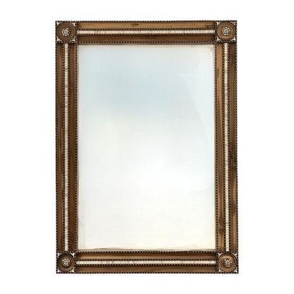 The H80 Wood Mirror features an elegant rectangular frame with detailed corners and beaded trim, exuding artisanal style and shown empty against a white background.