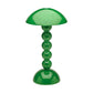 The Addison Ross Bobbin LED Cordless Lamp features a glossy green finish, a dome-shaped shade, and a base of four stacked spheres with a rounded bottom.