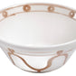 A white ceramic bowl with a light brown, hand-painted Themis Z Serenity Beige Collection pattern along the rim and sides.