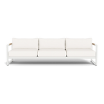 The Breeze XL 3 Seat Sofa features a modern white design with a metal frame and slim armrests, shown from the front against a plain white background.