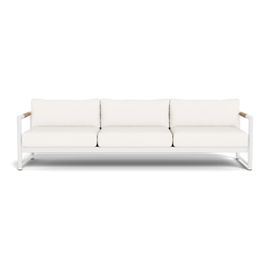 The Breeze XL 3 Seat Sofa features a modern white design with a metal frame and slim armrests, shown from the front against a plain white background.