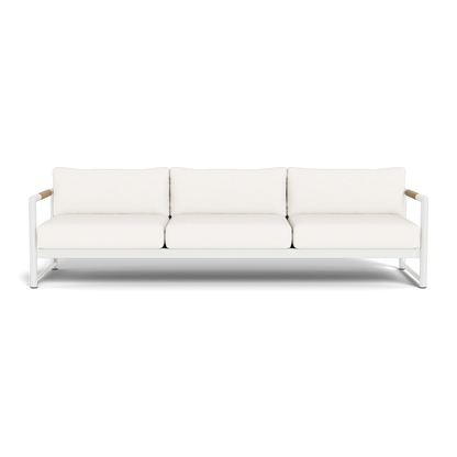 The Breeze XL 3 Seat Sofa features a modern white design with a metal frame and slim armrests, shown from the front against a plain white background.