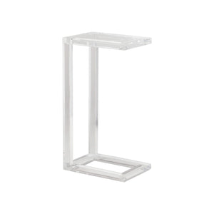 The Clark Acrylic Accent Table features a chic C-shaped design in clear acrylic, displayed against a plain white background.