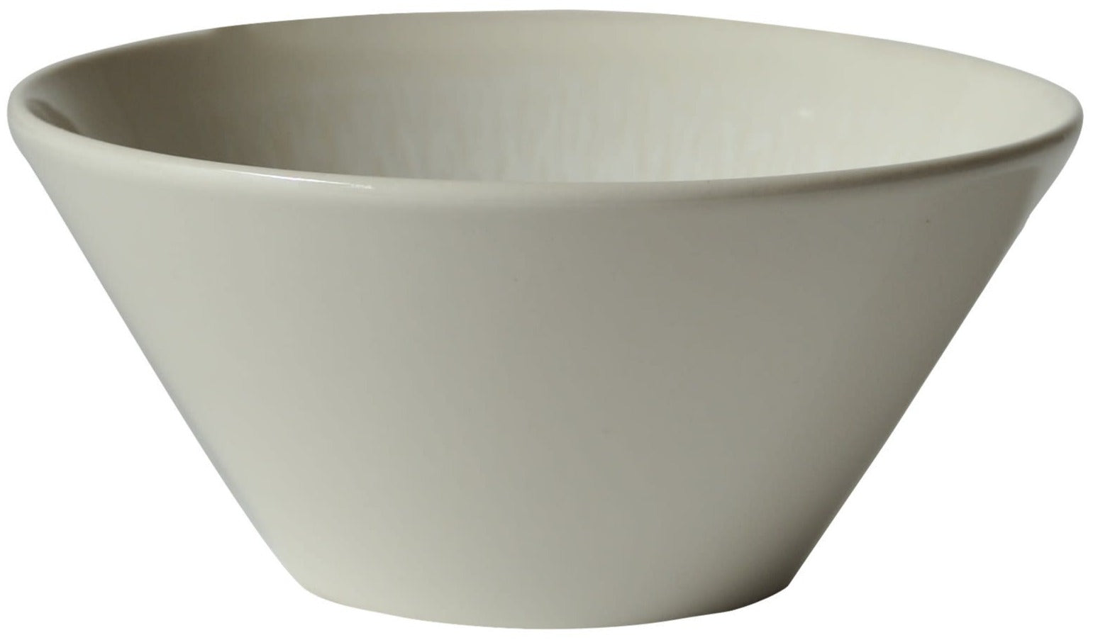 Image of a Jars Vuelta White Pearl Collection conical-shaped ceramic bowl with a smooth finish and timeless elegance, placed against a plain white background.