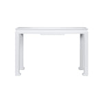 The Wylder Console features a minimalist design with straight legs in plain white wood, offering timeless and sophisticated style, shown against a white background.