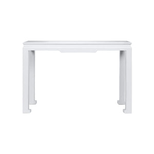 The Wylder Console features a minimalist design with straight legs in plain white wood, offering timeless and sophisticated style, shown against a white background.