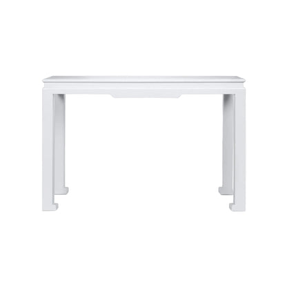 The Wylder Console features a minimalist design with straight legs in plain white wood, offering timeless and sophisticated style, shown against a white background.