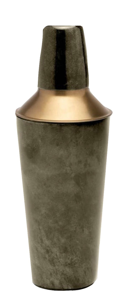 Blue Pheasant stainless steel cocktail shaker from the Nelson Gray Barware Collection with a brushed finish and brass detailing.