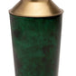 A Blue Pheasant Nelson Emerald Barware Collection cocktail shaker with a metallic finish and brass detailing, featuring a rounded lid, stands against a plain white background.