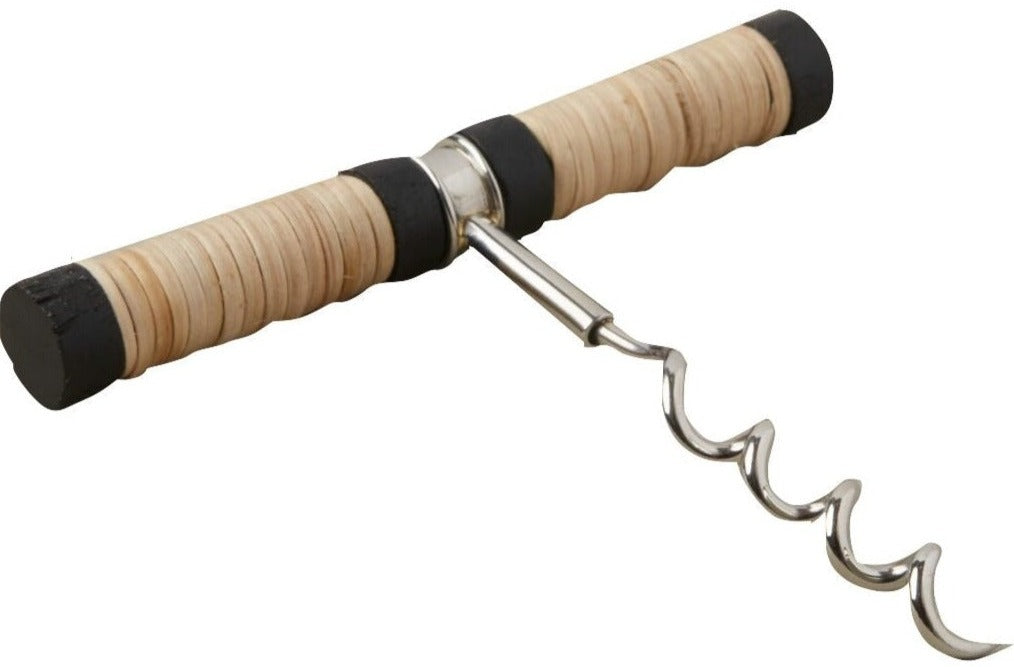 An aged bronzed Be Home Black Mango Wood & Rattan Bar Accessories Collection corkscrew, showcased on a white background.