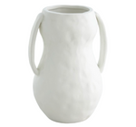 The Aquitaine Vase, Small is a white ceramic piece featuring a rounded body and two looped handles on either side, perfect as a versatile centerpiece that complements any modern aesthetic.