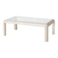 The Harley Natural Bone Coffee Table features a rectangular glass top with four rounded, light-colored bone legs and frame, creating a modern yet natural look.