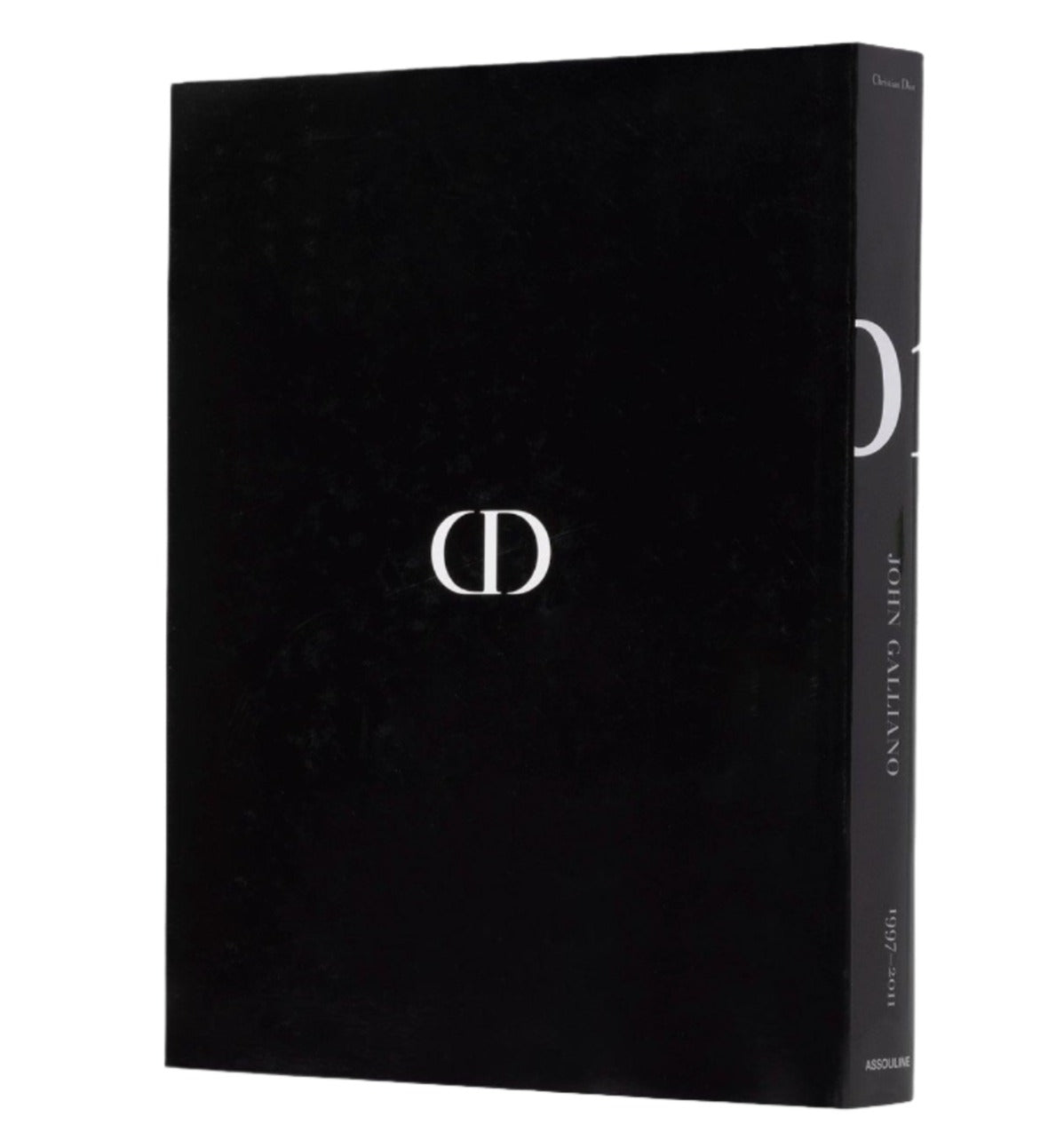 A black book with a minimalist design, featuring the abbreviation "CD" in white on the cover and the title "Dior" on the spine, pays subtle homage to Dior: Gianfranco Ferre's era of haute couture.