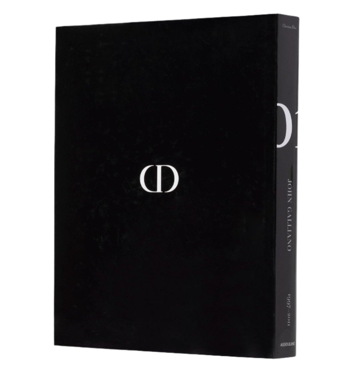 A black book with a minimalist design, featuring the letters "CD" in white on the cover. The spine elegantly reads "Dior: John Galliano," reflecting its haute couture essence.