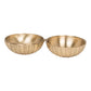 The Obelia Sea Urchin in Gold Brass, Small, features two gold-colored round metal bowls with textured exteriors, resembling sea urchins and displayed side by side on a white background.