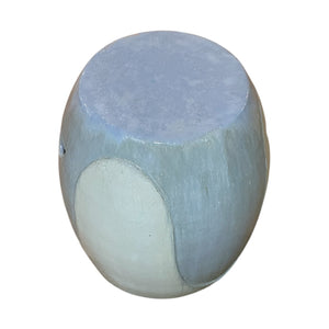 The White and Light Blue Wave Stool is a round porcelain piece with a smooth surface, minimalist design, and features subtle white and light blue accents for versatile use as a garden stool or side table.
