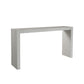 The Lance Console Table features a rectangular white design with a minimalist look and textured geometric patterns on the legs and sides, photographed against a plain white background.