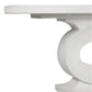 Close-up of the Grier Console, featuring a white concrete finish with a keyhole pedestal base and a thick rectangular top, displayed against a plain white background.
