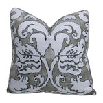 The Ellsworth Stone Pillow features a gray and white ornate, symmetrical pattern on its cover, crafted from premium materials for lasting comfort—ideal for custom pillow enthusiasts and shown against a white background.