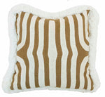 Alexander Epices Pillow with a brown and white wavy striped pattern and fluffy white edges, custom-made with the finest materials and special attention to detail.