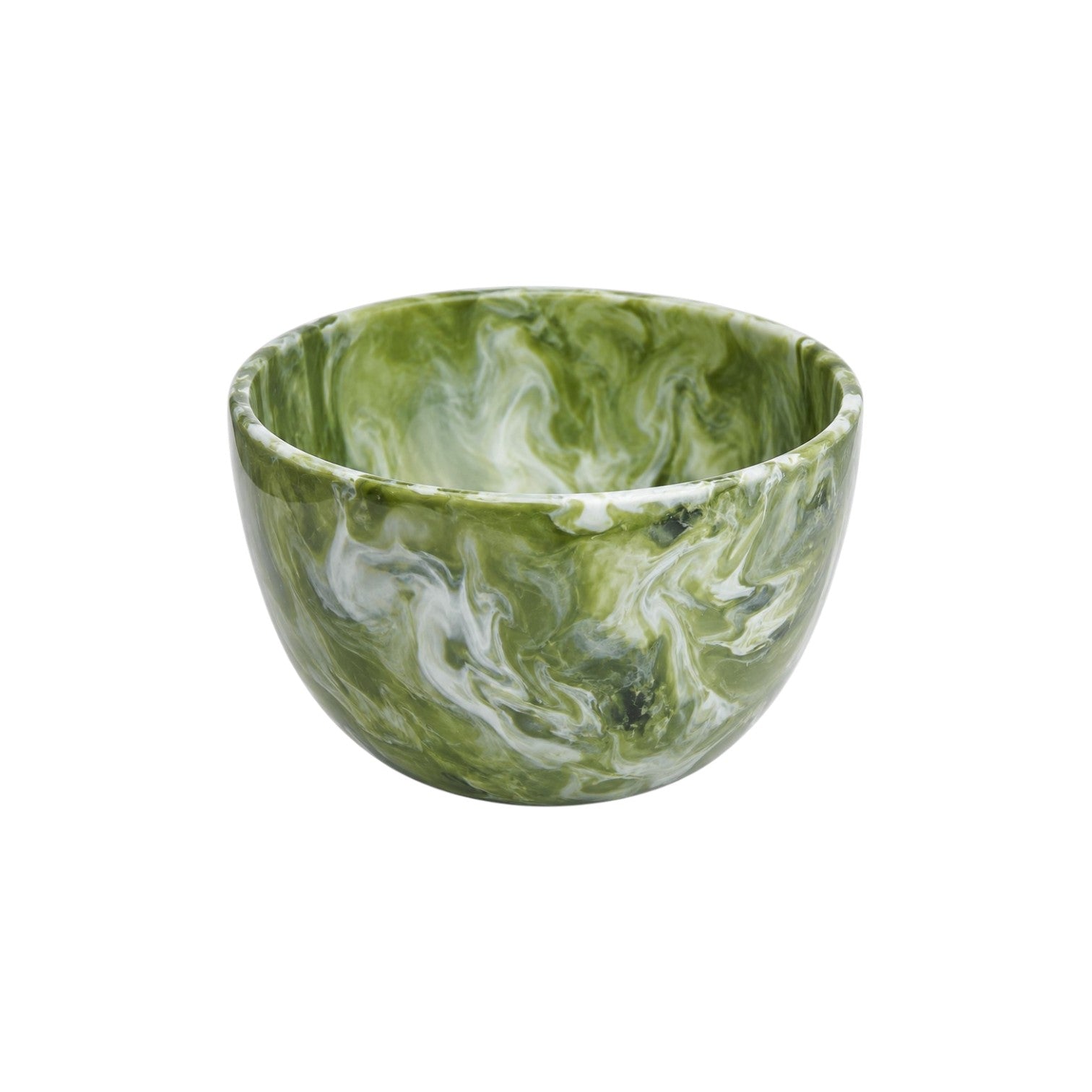 The Nashi Home Serveware Collection, Forest features a green and white marbled resin bowl with a smooth, rounded shape—ideal for serving or as a stylish home decor accent.