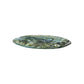 The Nashi Home Serveware Collection, Forest, features an oval glass dish with a green and brown marbled design—an elegant serving piece to enhance your home decor. Shown on a white background.