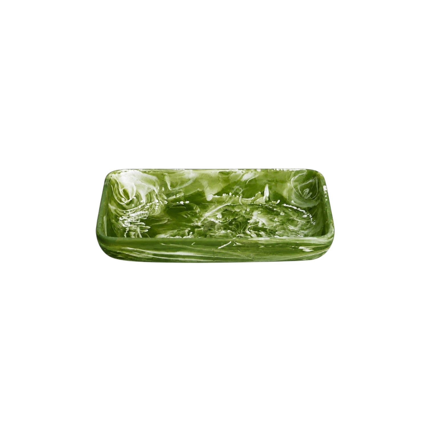 The Nashi Home Serveware Collection, Forest features a rectangular green marbled glass tray with raised edges, ideal for serving or as an elegant home decor accent, shown on a white background.