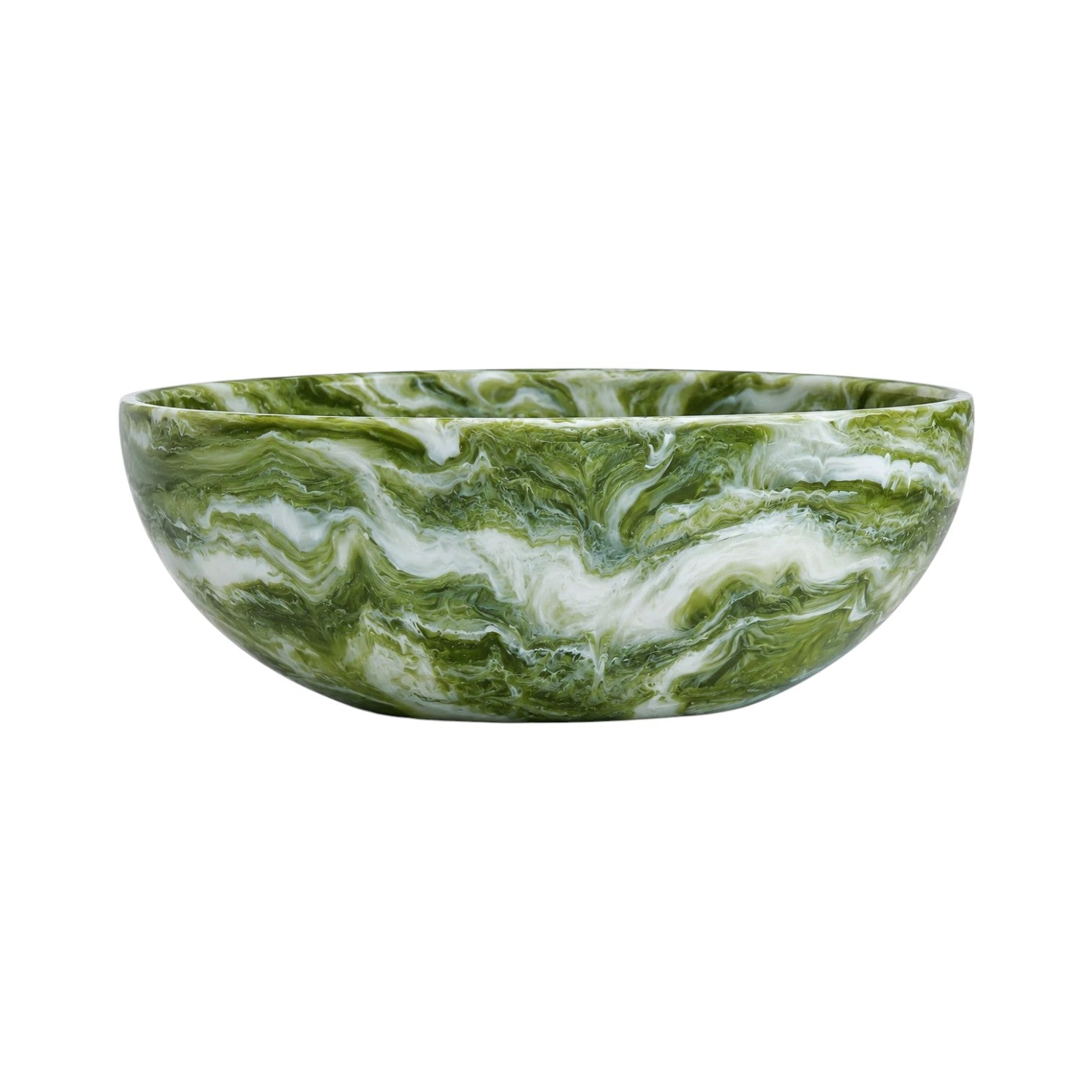 The Nashi Home Serveware Collection, Forest, showcases a round bowl crafted from resinware with a green and white marbled design—ideal as a stylish serving dish or decorative accent for your home.