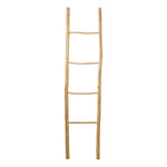 The Provo Leaning Towel Rack is a four-rung, natural, unfinished teak ladder standing upright against a white background—ideal for use as a stylish and durable towel rack.
