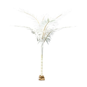 The 8' Canvas Red Palm in Natural features bold red leaves and a wrapped rattan base, ideal for sophisticated interiors, and stands elegantly against a plain white background.