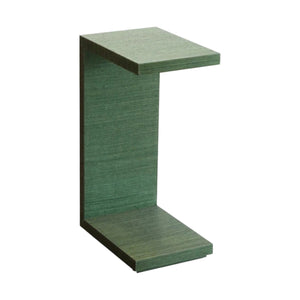 The Highland Side Table is a green wooden C-shaped accent piece featuring a flat top, open front, and solid base, shown isolated on a white background.