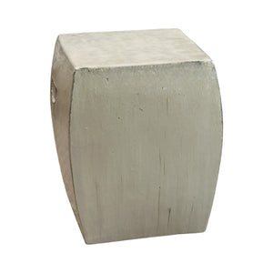 The Solid Square Stool in White is a metallic, rectangular stool with gently curved sides and a matte finish, offering an antique look inspired by handcrafted rustic designs.