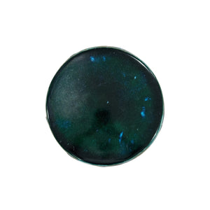A Green and Turquoise Ming Style Garden Stool with a round shape and speckled, polished finish, resembling antique stone or glass, is displayed on a white background.