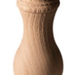 A Paris Nature Wood Salt and Pepper Mill Collection with a round top and a carved, textured design along its body boasts an eco-friendly varnish for a sustainable kitchen choice.