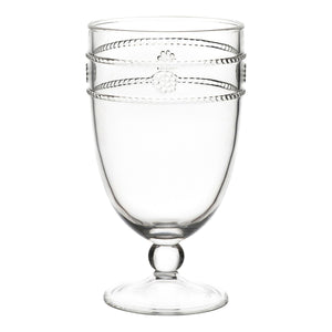 Juliska Isabella Acrylic Collection goblet with a decorative twisted rope design near the rim, standing on a short stem and round base.