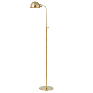 The Devon Floor Lamp has a gold finish, round base, slim adjustable stand, and dome-shaped shade—blending timeless design with quality craftsmanship.