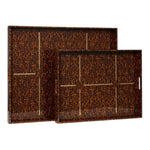 Two Milton Rectangular XL Trays in High Gloss Faux Tortoise, one slightly larger than the other, are shown side by side, each featuring a brown faux tortoise pattern with gold brass inlay.