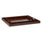 Milton Rectangular XL Tray in High Gloss Faux Tortoise Large, featuring cut-out handles on the shorter sides and a subtle brass inlay design, is shown against a white background.