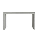 The Lance Console Table is a rectangular, modern piece with a minimalist design and textured geometric edges, finished in sleek white gesso and displayed against a white background.