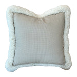 Lattice Cocoa Pillow: Square beige pillow with a soft, fluffy white border, crafted from premium materials for everyday elegance and luxury. Shown on a white background.