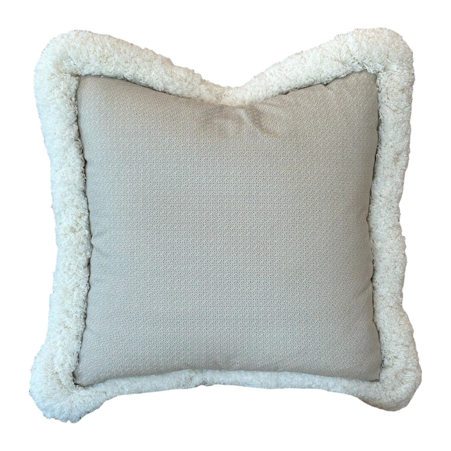 Lattice Cocoa Pillow: Square beige pillow with a soft, fluffy white border, crafted from premium materials for everyday elegance and luxury. Shown on a white background.