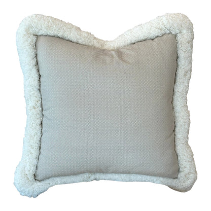 Lattice Cocoa Pillow: Square beige pillow with a soft, fluffy white border, crafted from premium materials for everyday elegance and luxury. Shown on a white background.