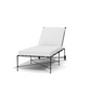 The Amalfi Chaise Lounge features a white cushion, black metal frame, and gold accents inspired by Etruscan design, displayed against a plain white background.